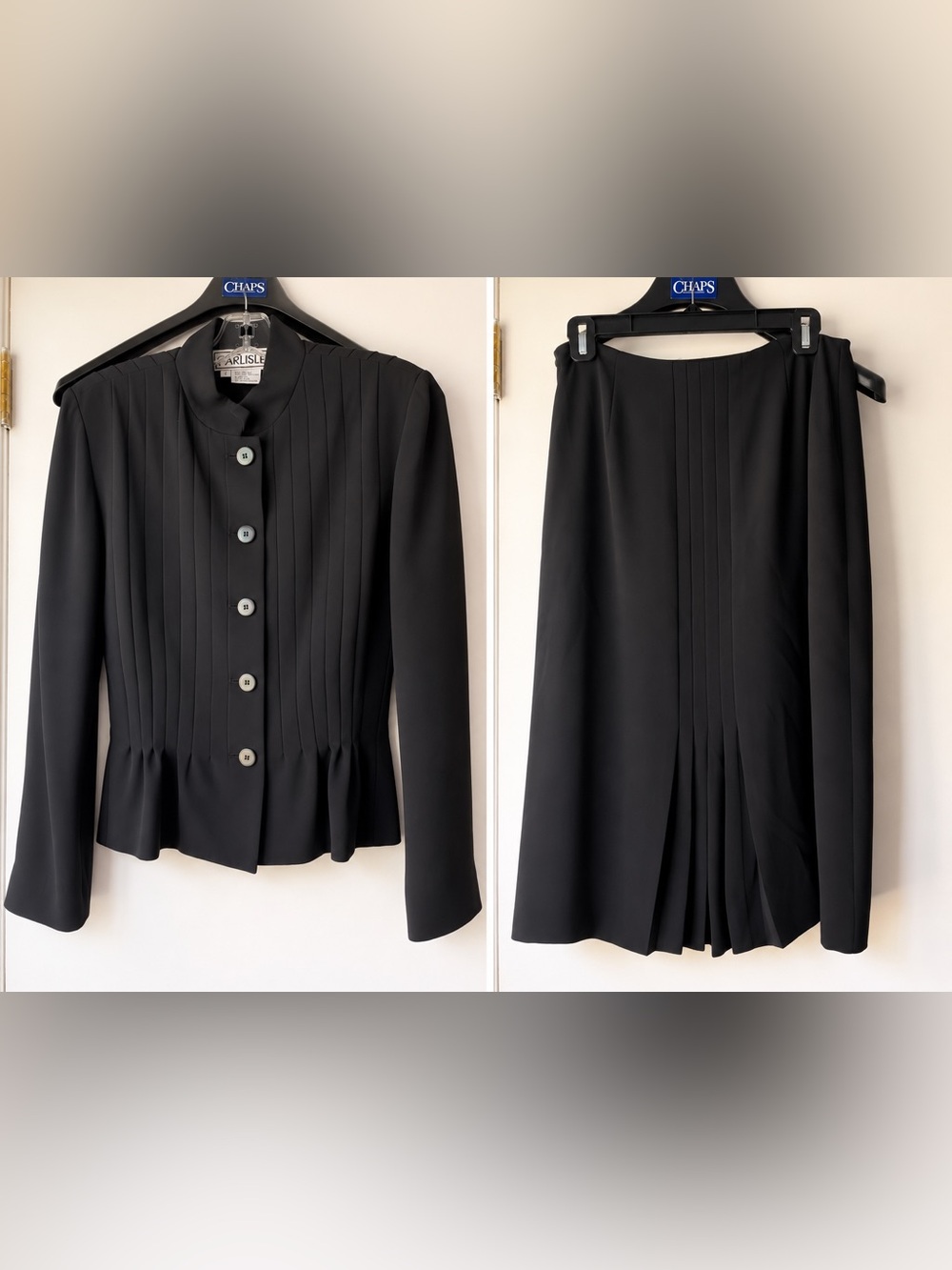 Carlisle Black Pleated Jacket and Skirt Set